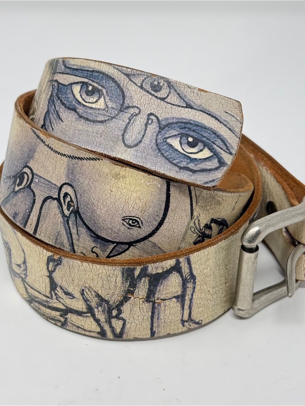 Hans Haveron Leather Art Belt Sketch Graphic Streetwear Wide Buckle. Size 36 - Picture 2 of 8